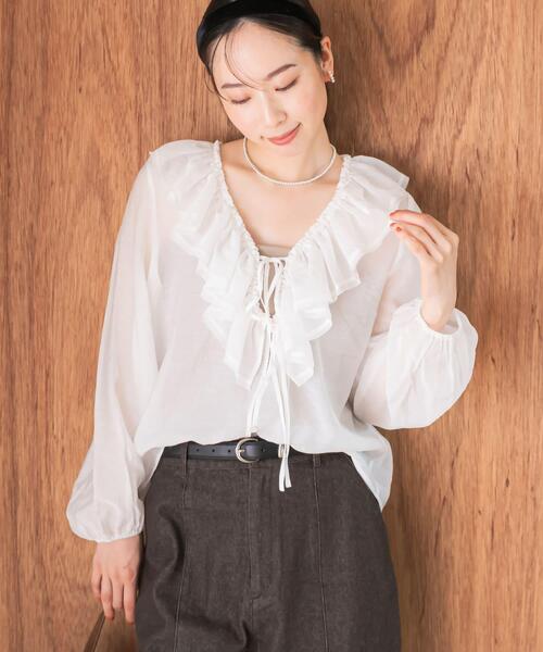 F by ROSSO（エフバイロッソ）の「F by ROSSO　フリルカラーシアーブラウス（シャツ/ブラウス・レディース・ブラック/オフホワイト・FREE）」の11枚目の写真