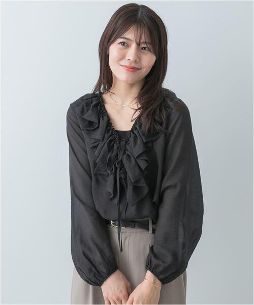 F by ROSSO（エフバイロッソ）の「F by ROSSO　フリルカラーシアーブラウス（シャツ/ブラウス・レディース・ブラック/オフホワイト・FREE）」の17枚目の写真