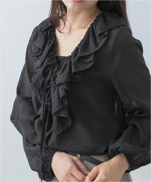 F by ROSSO（エフバイロッソ）の「F by ROSSO　フリルカラーシアーブラウス（シャツ/ブラウス・レディース・ブラック/オフホワイト・FREE）」の16枚目の写真