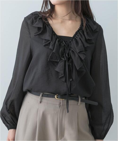 F by ROSSO（エフバイロッソ）の「F by ROSSO　フリルカラーシアーブラウス（シャツ/ブラウス・レディース・ブラック/オフホワイト・FREE）」の15枚目の写真