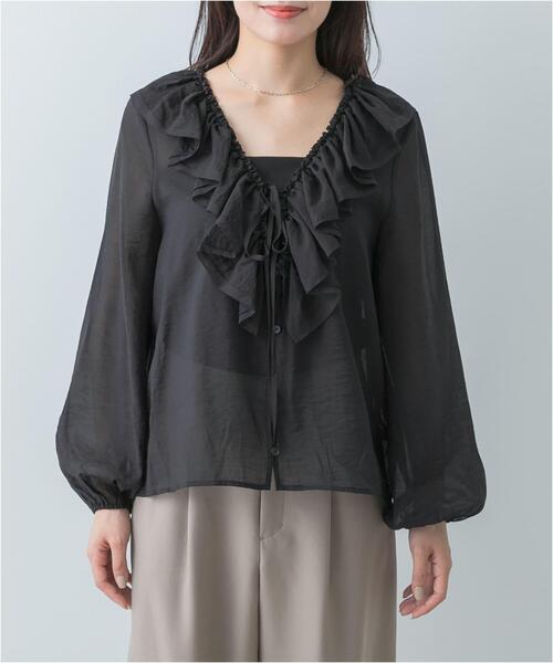 F by ROSSO（エフバイロッソ）の「F by ROSSO　フリルカラーシアーブラウス（シャツ/ブラウス・レディース・ブラック/オフホワイト・FREE）」の22枚目の写真
