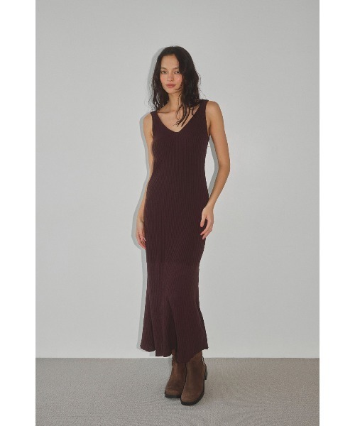 セール】Rib Knit Flare Dress /カップ付きリブニットワンピース