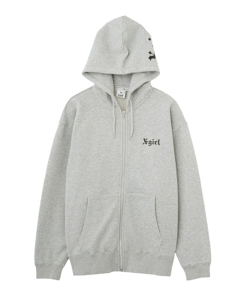 OLD ENGLISH LOGO ZIP UP SWEAT HOODIE（パーカー）｜X-girl