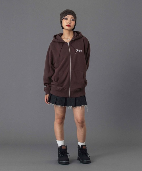 OLD ENGLISH LOGO ZIP UP SWEAT HOODIE（パーカー）｜X-girl（エックス