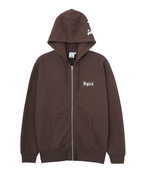 OLD ENGLISH LOGO ZIP UP SWEAT HOODIE（パーカー）｜X-girl（エックス