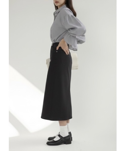 SALTMINT(ソルトミント)の「ボリュームスリーブストライプシャツ(シャツ/ブラウス・レディース・サックスブルー系/ブラック・FREE)」の6枚目の写真