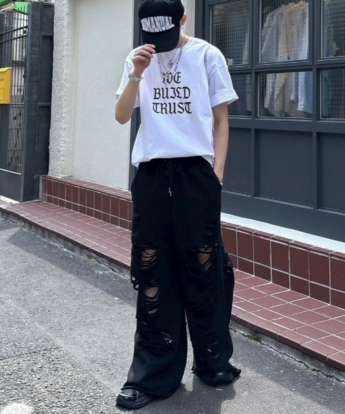Never mind the XU / Chikashitsu+（ネバーマインド ザ エックスユー / チカシツプラス）の「【nmtc+】damage sweat pants / 【エヌエムティーシープラス】ダメージスウェットパンツ（スウェットパンツ・メンズ・ブラック/グレー・ONE SIZE）」の16枚目の写真