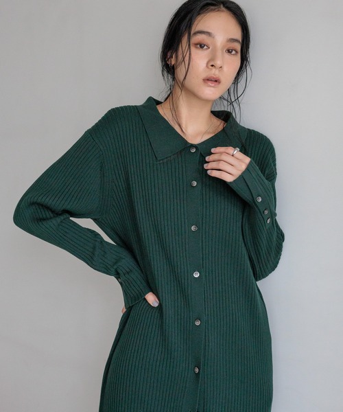 LOWRYS FARM（ローリーズファーム）の「マエボタンエリニットワンピース　580819（ワンピース・レディース・アイボリー/ブラック/グリーン・FREE）」の4枚目の写真