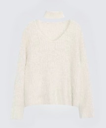 SPIGA | ﾁｮｰｶｰ付ｼｬｷﾞｰﾌﾟﾙｵｰﾊﾞｰﾆｯﾄ(ニット/セーター)