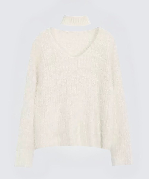 SPIGA(スピーガ)の「チョーカー付シャギープルオーバーニット(ニット/セーター・レディース・ホワイト/ピンク/ブルー・FREE)」の1枚目の写真