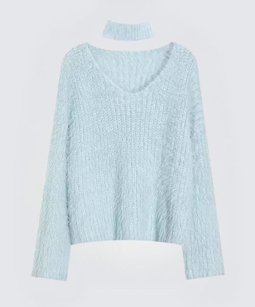 SPIGA(スピーガ)の「チョーカー付シャギープルオーバーニット(ニット/セーター・レディース・ホワイト/ピンク/ブルー・FREE)」の4枚目の写真