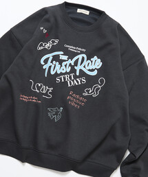 限定展開 リラックスフィット ロープ刺繍デザイン プリント クルーネック スウェット / First Rate