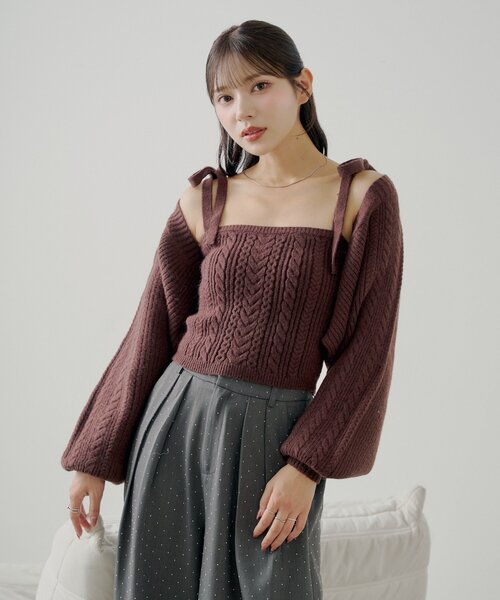 セール】ケーブルリボンキャミ+ボレロセット（カーディガン/ボレロ