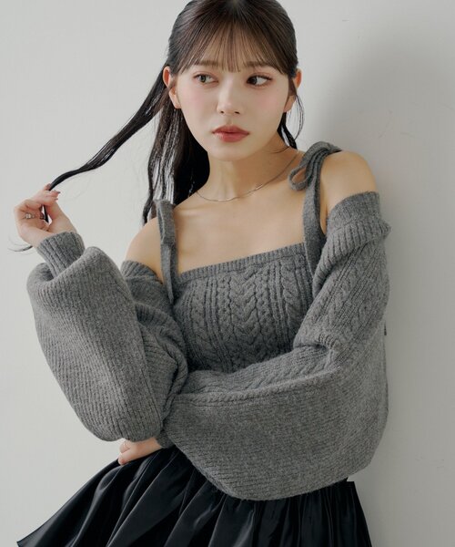 Chico（チコ）の「ケーブルリボンキャミ+ボレロセット（カーディガン