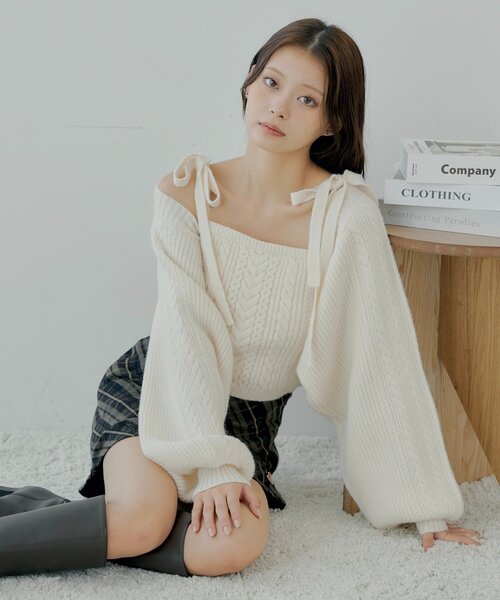 NOMAE リボンキャミボレロアンサンブルニット ブラック NOMAE