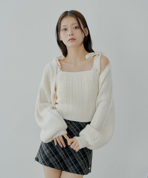 セール】ケーブルリボンキャミ+ボレロセット（カーディガン/ボレロ