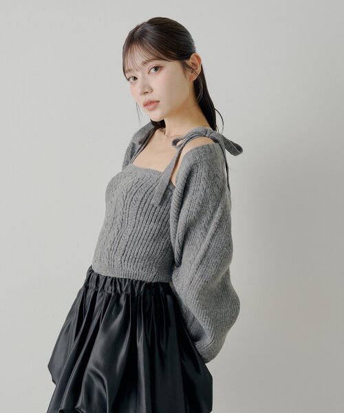 セール】ケーブルリボンキャミ+ボレロセット（カーディガン/ボレロ