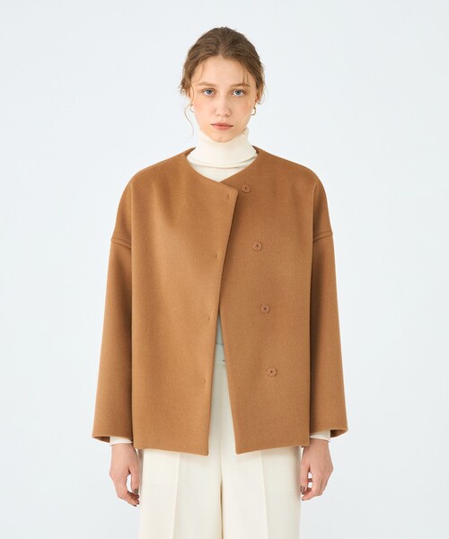 ウールカシミヤビーバー ショートコクーンコート（ノーカラーコート