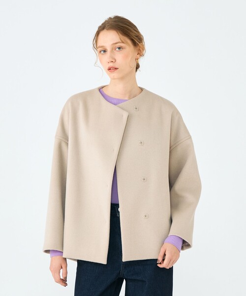 ウールカシミヤビーバー ショートコクーンコート（ノーカラーコート