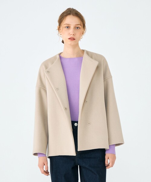 ウールカシミヤビーバー ショートコクーンコート（ノーカラーコート