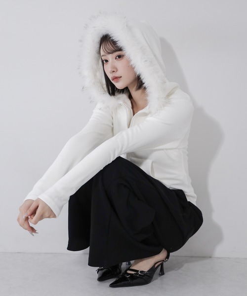 セール】【 2color 】フェイクファーフーディジップアップパーカー