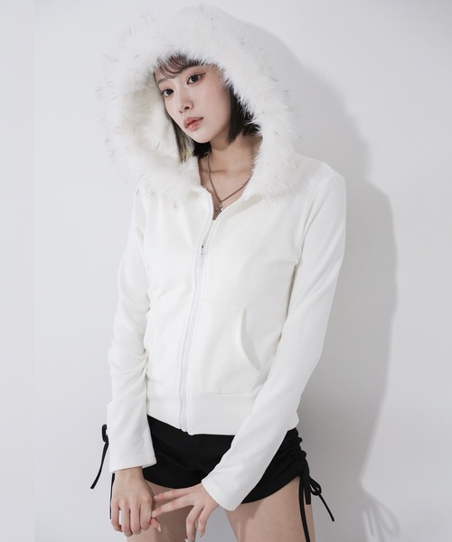 me+em select(ミームセレクト)の「【 2color 】フェイクファーフーディジップアップパーカー / fake fur hooded zipup hoodie(パーカー・レディース・ブラック/ホワイト・FREE)」の20枚目の写真