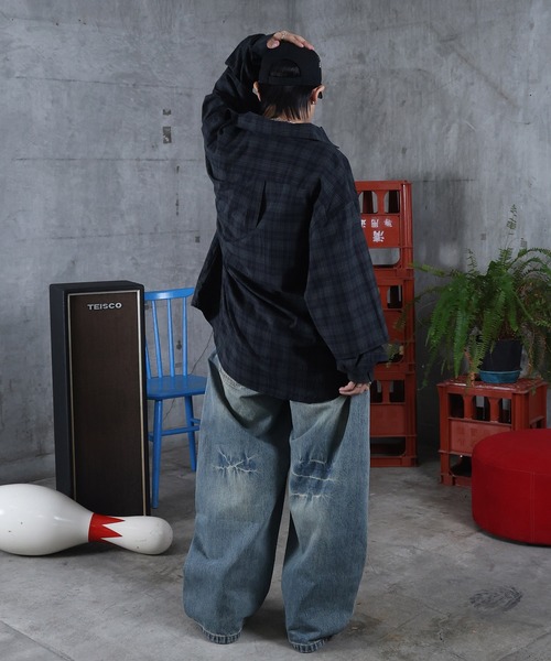 ILL'S(イルズ)の「フェイクレイヤード チェックシャツ メンズ レディース ユニセックス(シャツ/ブラウス・メンズ・ネイビー/グリーン/ワインレッド・M/L)」の20枚目の写真