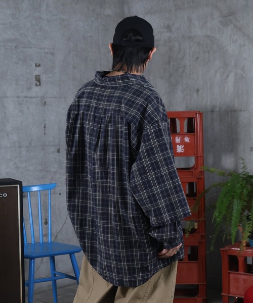 ILL'S(イルズ)の「フェイクレイヤード チェックシャツ メンズ レディース ユニセックス(シャツ/ブラウス・メンズ・ネイビー/グリーン/ワインレッド・M/L)」の5枚目の写真