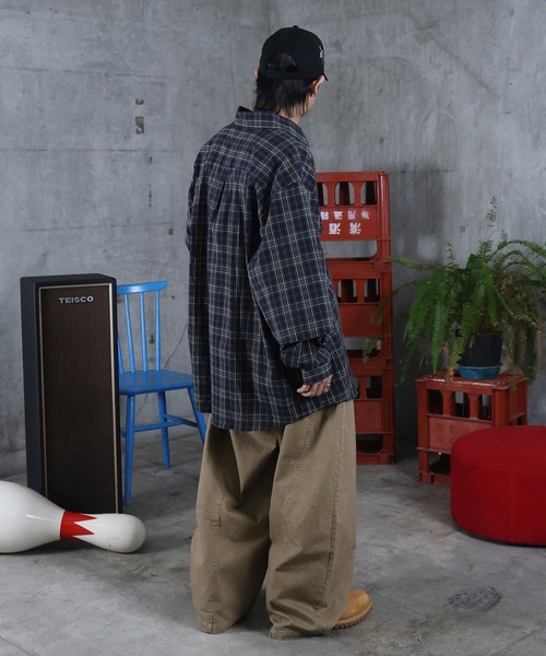 ILL'S(イルズ)の「フェイクレイヤード チェックシャツ メンズ レディース ユニセックス(シャツ/ブラウス・メンズ・ネイビー/グリーン/ワインレッド・M/L)」の10枚目の写真