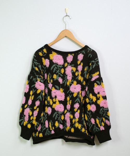 花柄ジャガード ボアニットカーディガン（カーディガン/ボレロ