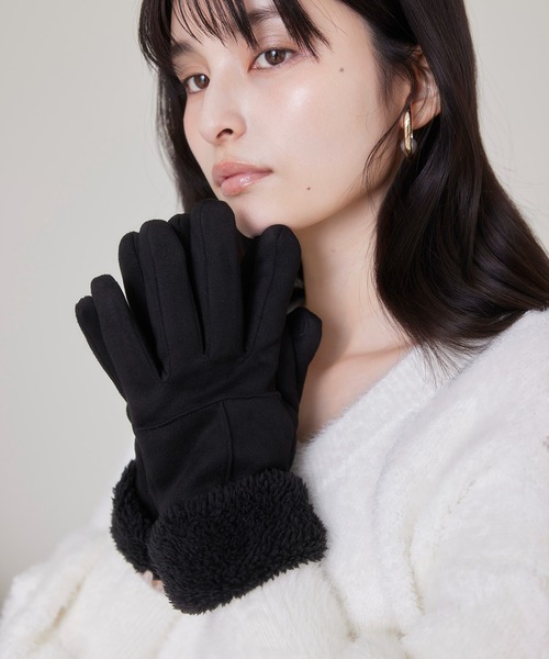 VIS（ビス）の「スマホタッチ刺繍付きムートングローブ（手袋・レディース・ブラック/ベージュ/グレー・FREE）」の2枚目の写真