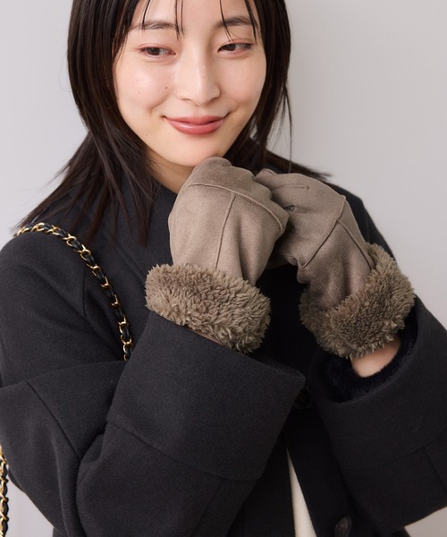 VIS（ビス）の「スマホタッチ刺繍付きムートングローブ（手袋・レディース・ブラック/ベージュ/グレー・FREE）」の15枚目の写真