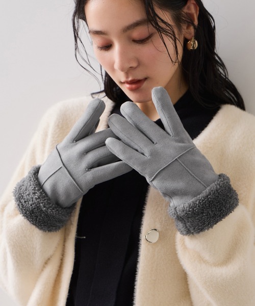 VIS（ビス）の「スマホタッチ刺繍付きムートングローブ（手袋・レディース・ブラック/ベージュ/グレー・FREE）」の17枚目の写真