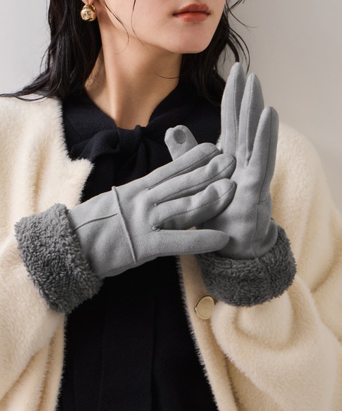 VIS（ビス）の「スマホタッチ刺繍付きムートングローブ（手袋・レディース・ブラック/ベージュ/グレー・FREE）」の16枚目の写真