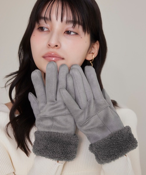 VIS（ビス）の「スマホタッチ刺繍付きムートングローブ（手袋・レディース・ブラック/ベージュ/グレー・FREE）」の19枚目の写真