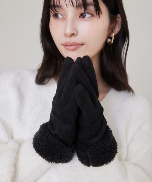 VIS（ビス）の「スマホタッチ刺繍付きムートングローブ（手袋・レディース・ブラック/ベージュ/グレー・FREE）」の21枚目の写真