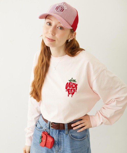 MILKFED.（ミルクフェド）の「MELTY STRAWBERRY WIDE L/S TEE（Tシャツ/カットソー・レディース・ライトピンク/ブラック/ホワイト・L/M）」の3枚目の写真