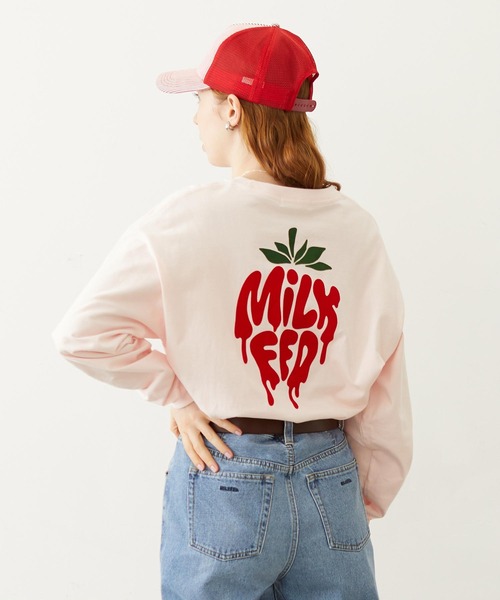MILKFED.（ミルクフェド）の「MELTY STRAWBERRY WIDE L/S TEE（Tシャツ/カットソー・レディース・ライトピンク/ブラック/ホワイト・L/M）」の4枚目の写真