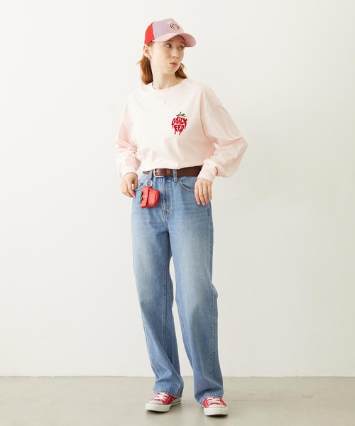 MILKFED.（ミルクフェド）の「MELTY STRAWBERRY WIDE L/S TEE（Tシャツ/カットソー・レディース・ライトピンク/ブラック/ホワイト・L/M）」の9枚目の写真