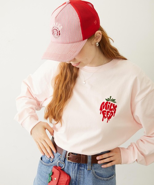 MILKFED.（ミルクフェド）の「MELTY STRAWBERRY WIDE L/S TEE（Tシャツ/カットソー・レディース・ライトピンク/ブラック/ホワイト・L/M）」の14枚目の写真