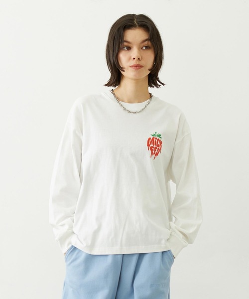 MILKFED.（ミルクフェド）の「MELTY STRAWBERRY WIDE L/S TEE（Tシャツ/カットソー・レディース・ライトピンク/ブラック/ホワイト・L/M）」の16枚目の写真