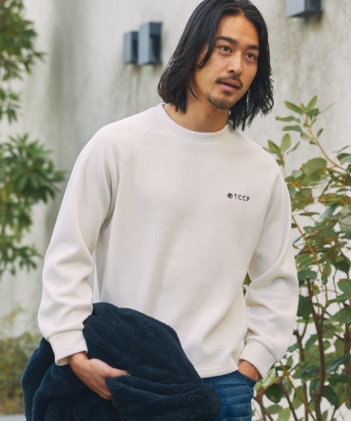 モールワッフル ビッグシルエット ラグランスリーブクルーネック