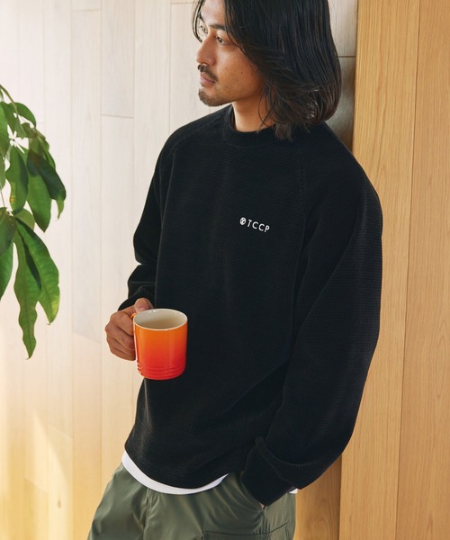 モールワッフル ビッグシルエット ラグランスリーブクルーネック