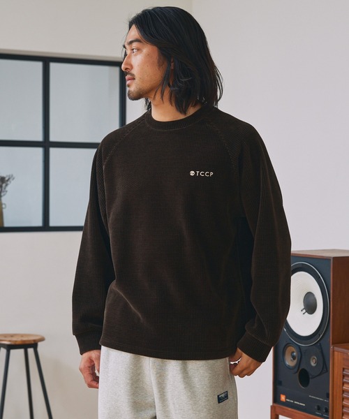 モールワッフル ビッグシルエット ラグランスリーブクルーネック