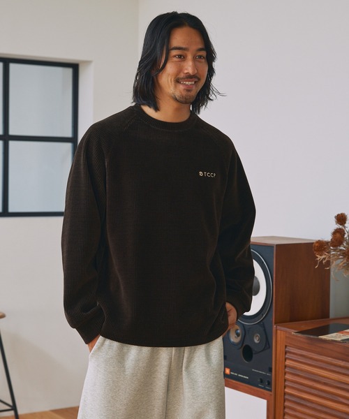 モールワッフル ビッグシルエット ラグランスリーブクルーネック