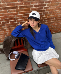 V-NECK KNIT PULLOVER BLUE