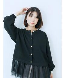 Samansa Mos2 blue | ペプラムチュールニットカーディガン(カーディガン/ボレロ)