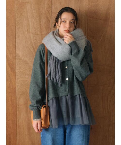 Samansa Mos2 blue（サマンサモスモスブルー）の「ペプラムチュールニットカーディガン（カーディガン/ボレロ・レディース・ブラック/ブラウン/グレー・F）」の18枚目の写真