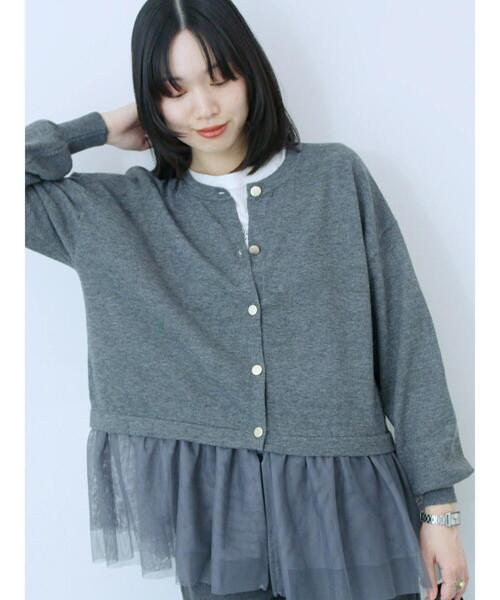 Samansa Mos2 blue（サマンサモスモスブルー）の「ペプラムチュールニットカーディガン（カーディガン/ボレロ・レディース・ブラック/ブラウン/グレー・F）」の22枚目の写真