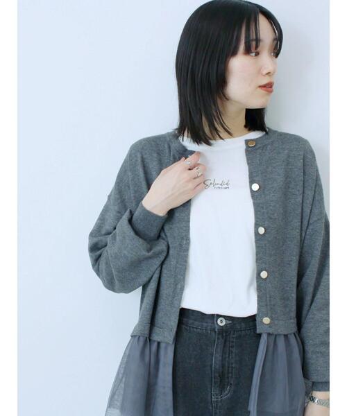 Samansa Mos2 blue（サマンサモスモスブルー）の「ペプラムチュールニットカーディガン（カーディガン/ボレロ・レディース・ブラック/ブラウン/グレー・F）」の4枚目の写真